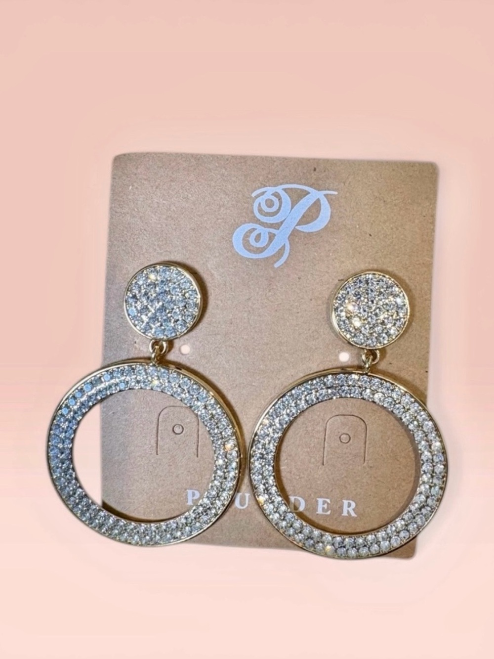 Rhinestone Embellished Gold Hoop Drop Earrings - Picture 2 of 2